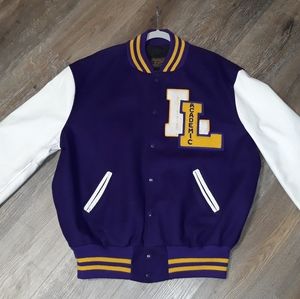 Purple/white varsity jacket